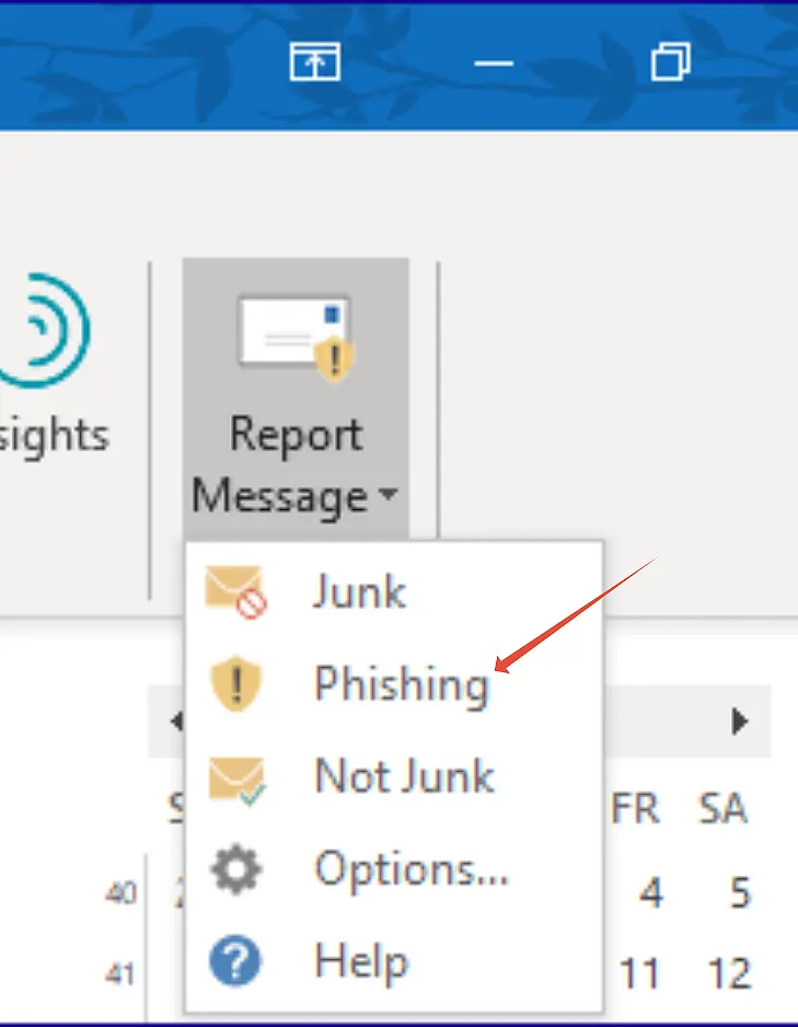 Reporting phishing email